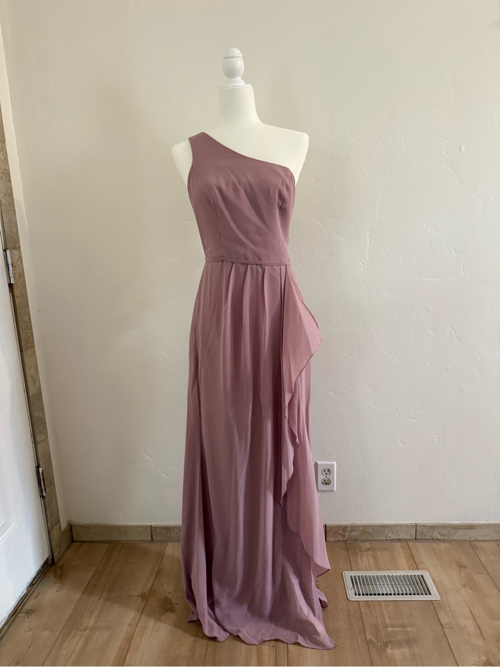 David's Bridal One-Shoulder Dusty Mauve Formal Gown